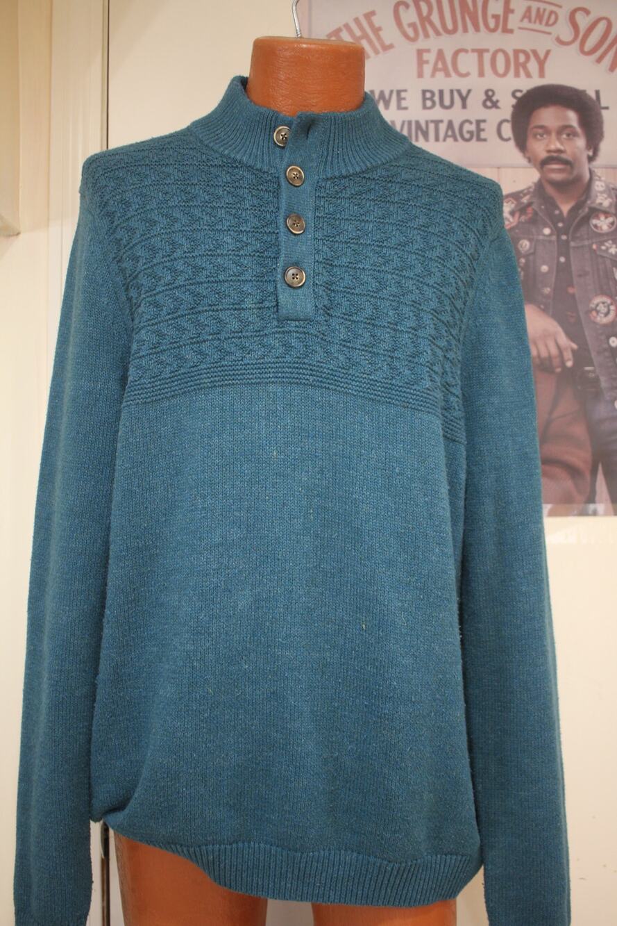 Tommy Bahama Sweater Mens LT Tall Blue Henley Button Knit Pullover Textured